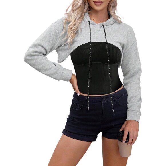 Remidoo Sweatshirt Women Grey Super Top Pullover Long Sleeve Drawstring Hoodie - Picture 3 of 7